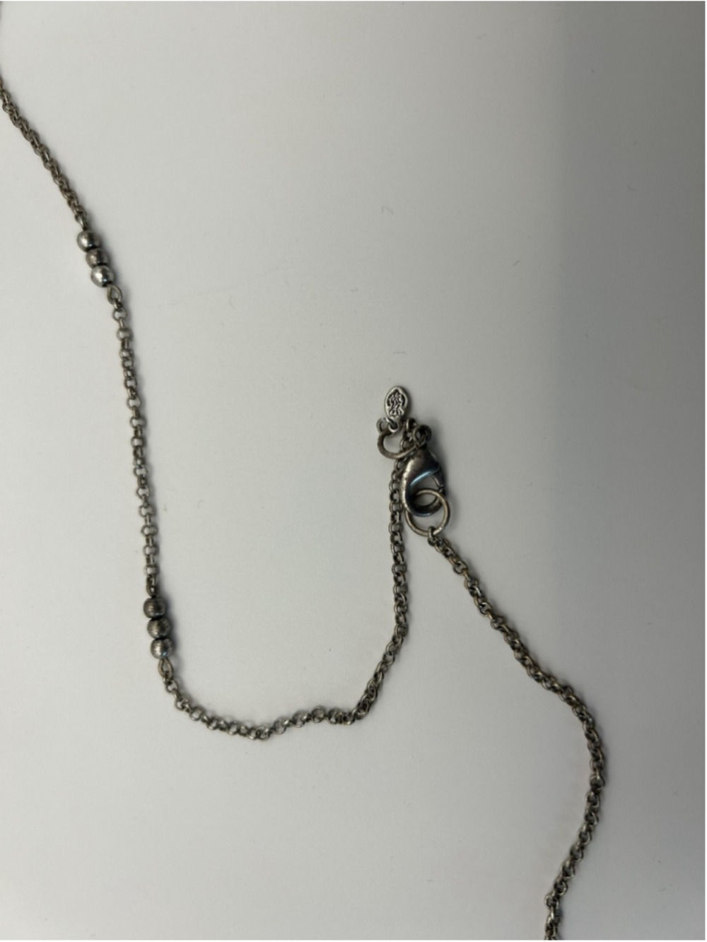 Silver Tone Station Bead Chain Necklace‎ Lobster Clasp Minimalist Layering - Picture 3 of 4
